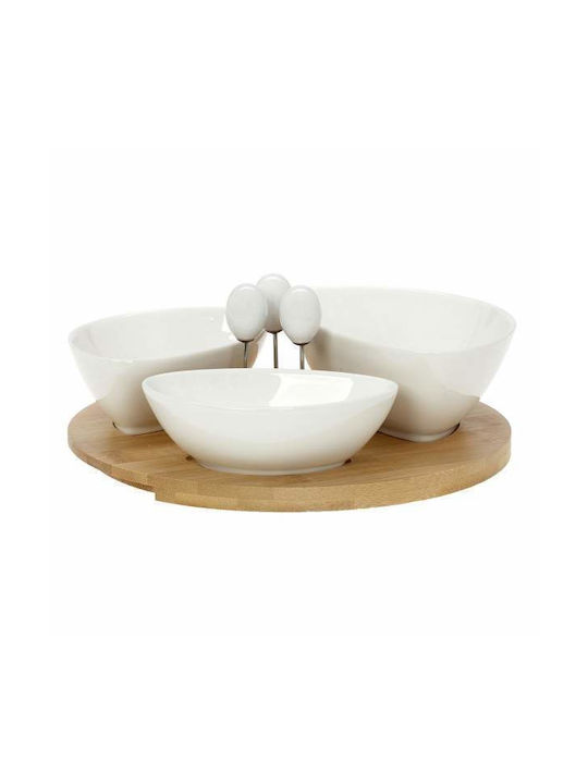 Cryspo Trio Porcelain Dessert Divided Serving Tray with 3 Slots Lotos White Ø22cm