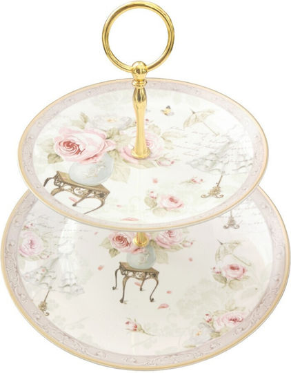 Karvounis Porcelain Dessert Tower Stand with 2 Tiers English Floral Flowers Multicolour