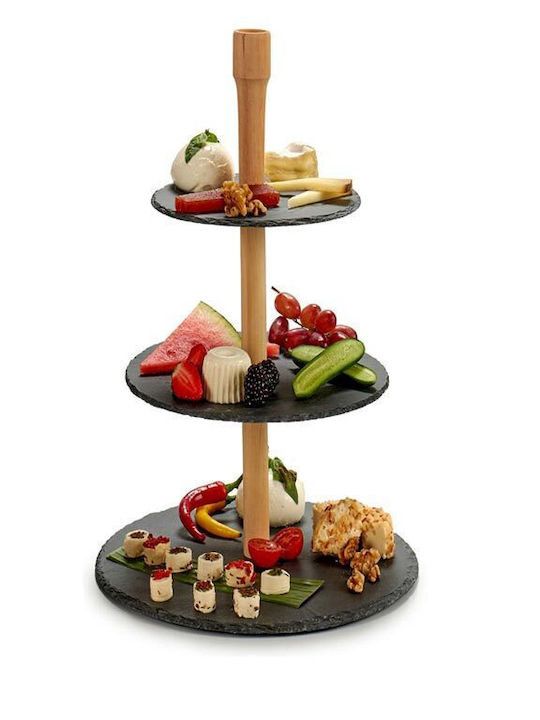 BigBuy Stone Dessert Tower Stand with 3 Tiers Black Ø30cmxY30cm