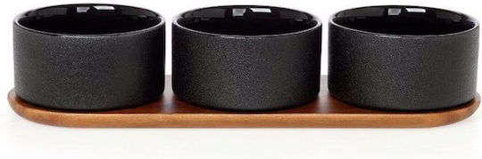 Cryspo Trio Porcelain Dessert Divided Serving Tray with 3 Slots Acacia Black 39.5x13x13cm
