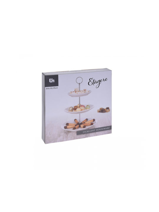 Excellent Houseware Ornterviera cu trei etaje din porțelan Platou pentru aperitive 3 Locuri cu Suport din Porțelan Albă Ø26.5cm L26.5xl26.5cm 1buc