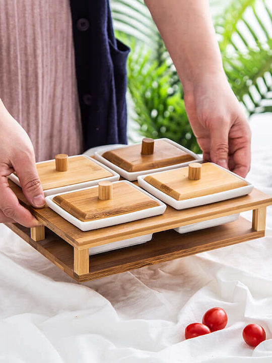 Giftland Ceramic Dessert Divided Serving Tray with 4 Slots Beige Ø24.5cmxY24.5cm 24.5x24.5x24.5cm