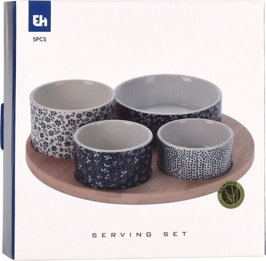 Zaros Ceramică Platou pentru aperitive 4 sloturi cu Suport Albă 5buc