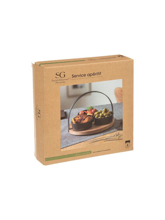 Atmosphera Ceramic Dessert Divided Serving Tray with 3 Slots Black Ø21cmxY14cm 4pcs