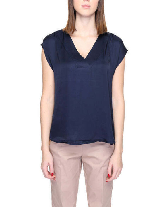 Street One Damen Sommer Bluse mit V-Ausschnitt Blau