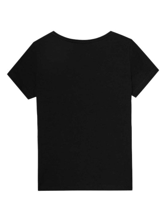 4F Women's Blouse Cotton Short Sleeve with V Neck Black