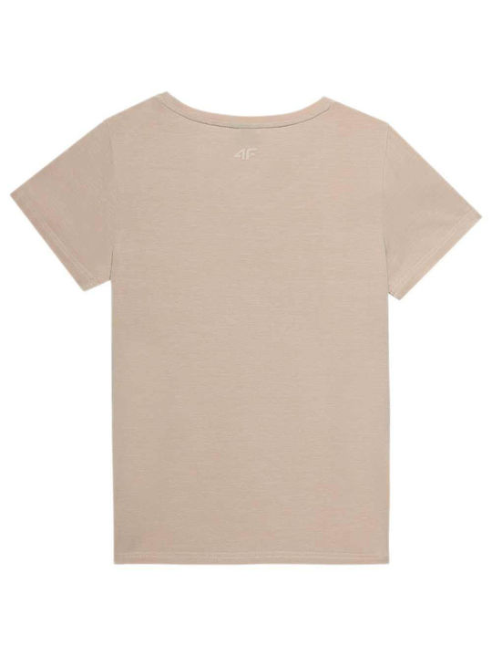 4F Damen Sportliches Bluse Kurzärmelig Beige