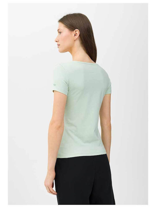 4F Women's Blouse Cotton Short Sleeve with V Neck Green