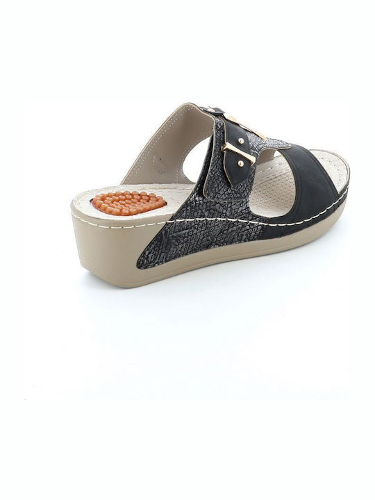 Anatomic Women's Leather Platform Wedge Sandals Black