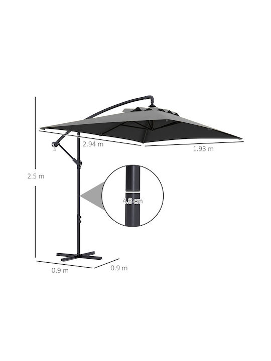 Hanging Squared Aluminum Grey Parasol 2.94x1.93m