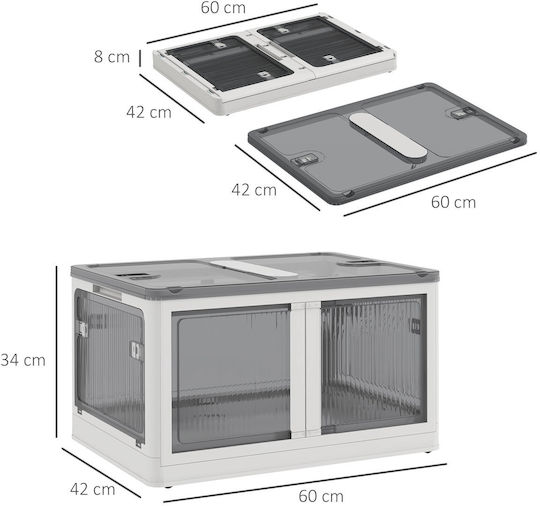 HomCom Пластмаса Кутия за съхранение с колела и капак Бял 60x42x34см 1бр