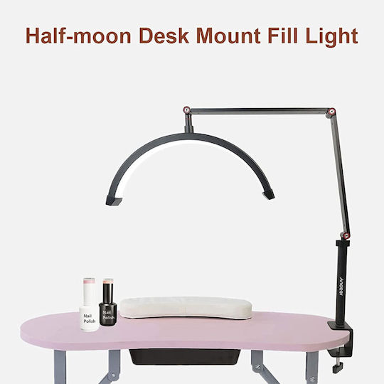 Adjustable Half Moon Salon Aesthetic Light with Clamp, 3 Lighting Modes, Black (Hd-m3x)
