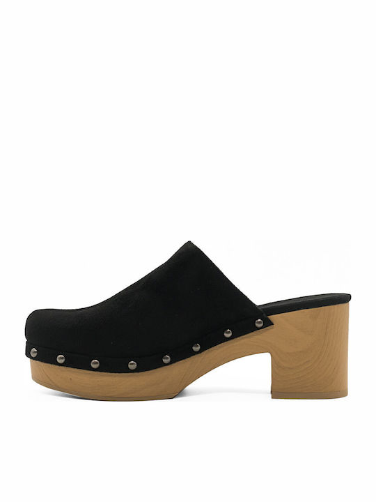 Mules mit Chunky Hoch Absatz in Schwarz Farbe