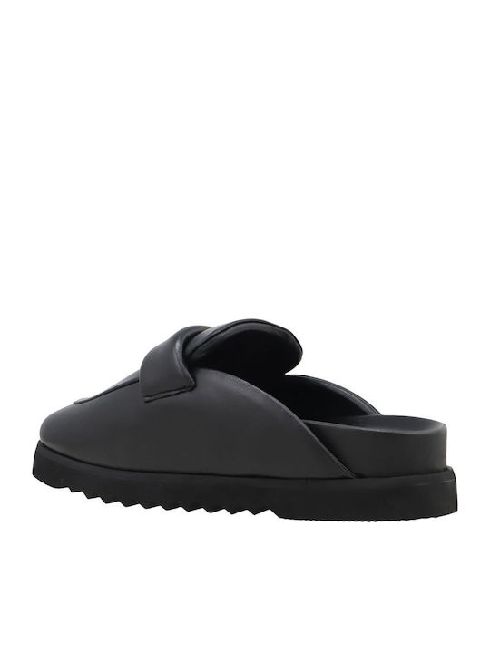 Flat Δερμάτινα Mules σε Μαύρο Χρώμα