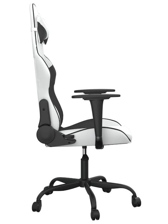 vidaXL 345409 Καρέκλα Gaming Δερματίνης με Ρυθμιζόμενα Μπράτσα Λευκό / Μαύρο