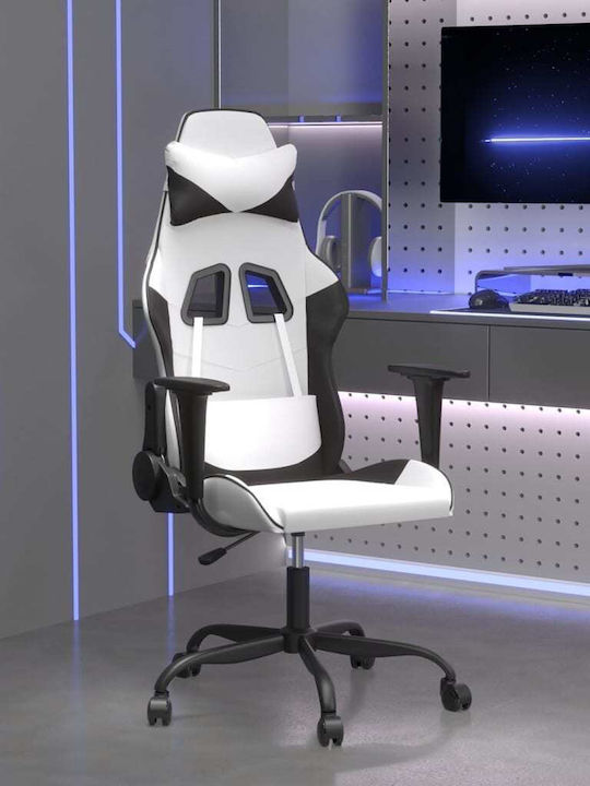 vidaXL 3143651 Καρέκλα Gaming Δερματίνης με Ρυθμιζόμενα Μπράτσα Λευκό / Μαύρο