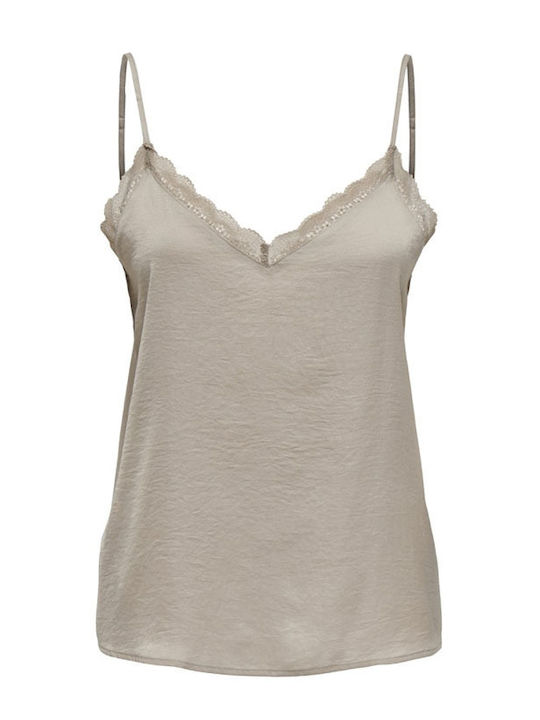 Only Women's Blouse Sleeveless with V Neck Beige