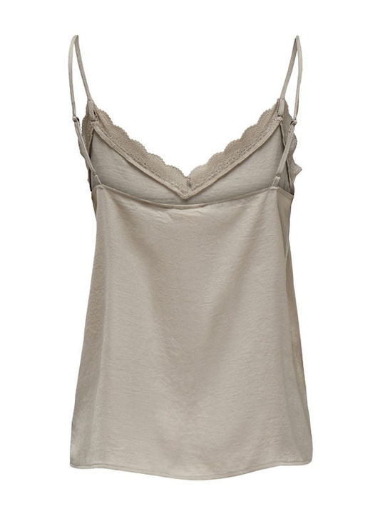 Debbie Damen Bluse Ärmellos mit V-Ausschnitt Beige