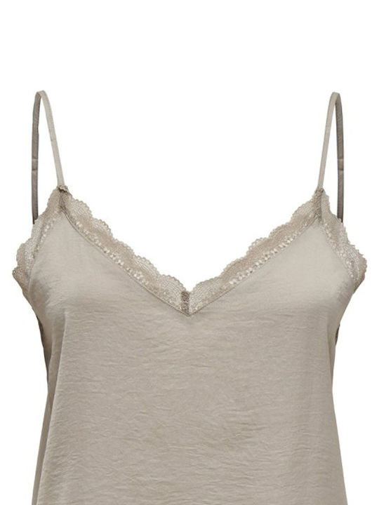 Debbie Damen Bluse Ärmellos mit V-Ausschnitt Beige