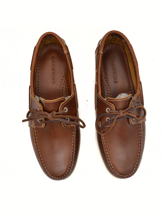 Hawkins Premium Δερμάτινα Ανδρικά Boat Shoes σε Καφέ Χρώμα