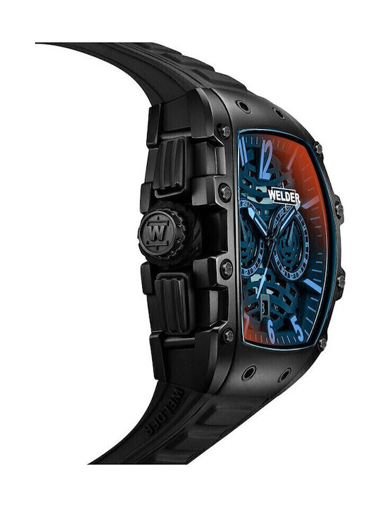 Welder Ανδρικό Ρολόι 45mm Μπαταρίας με Μαύρο Καουτσούκ Λουράκι