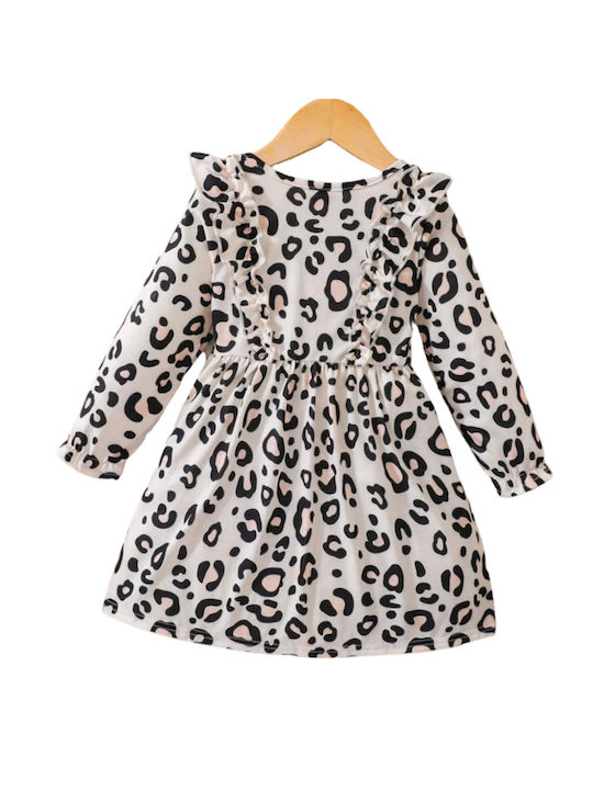 TakTakBaby Kids Dress Animal Print Long Sleeve Ivory/black