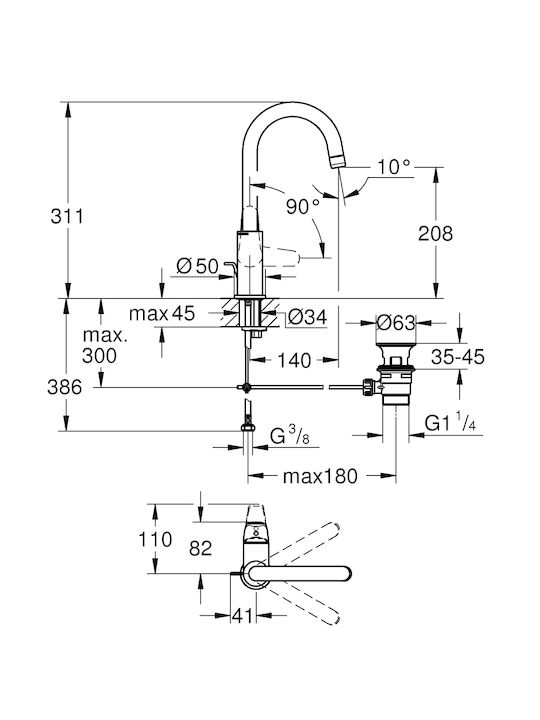 Grohe Euroeco Миксер Смесител за мивка Grohe Euroeco Миксер Смесител за мивка