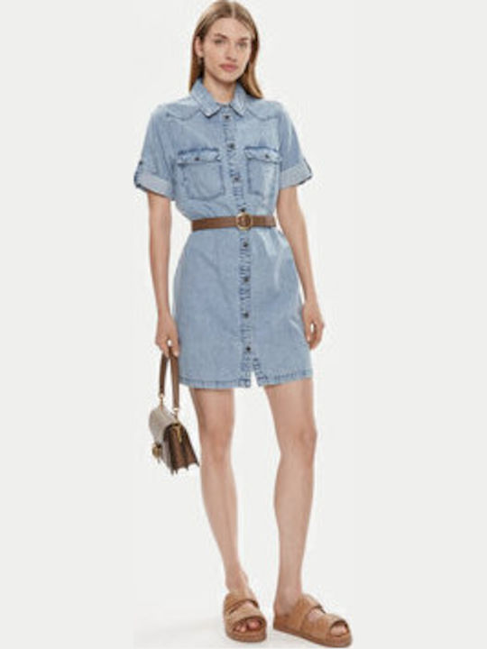 Summer Mini Shirt Dress Denim Blue