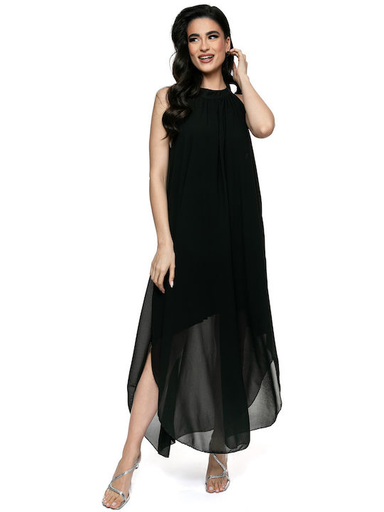 RichgirlBoudoir Καλοκαιρινό Midi Βραδινό Φόρεμα με Βολάν Μαύρο
