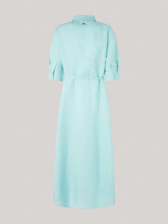 Dress Καλοκαιρινό Midi Σεμιζιέ Φόρεμα Τιρκουάζ