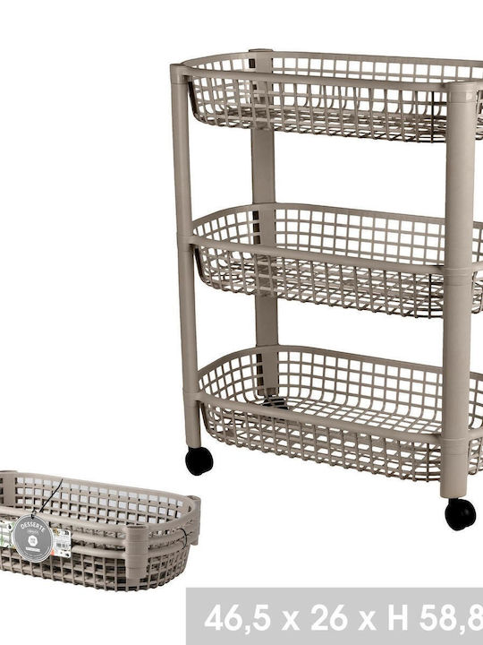 Kitchen Cart Plastic 3 Tiers Brown 46.5x26x59cm