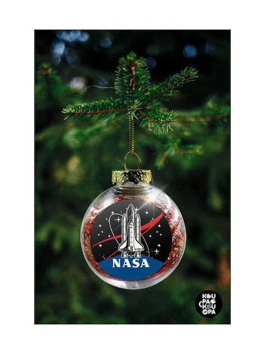 Nasa Badge Christmas Hanging Ball Ornament Plastic Transparent With Gold Dust With Beads Transparent