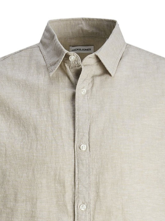 Jack & Jones Men's Shirt Short Sleeve Linen Crockery Beige