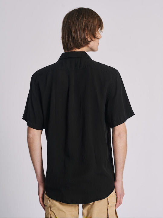 Teddy Short-sleeved Denim Shirt in Wide Line Black