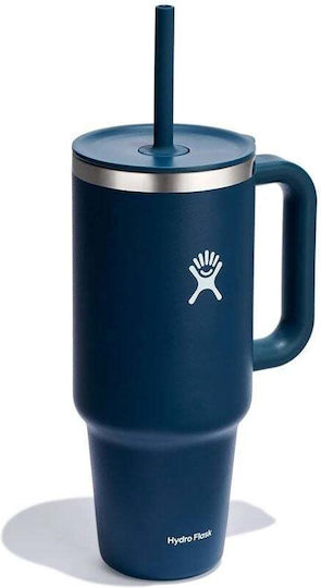 Hydro Flask Travel Tumbler Handled Tumbler Θερμός Ανοξείδωτο 1.18lt INDIGO με Λαβή και Καλαμάκι