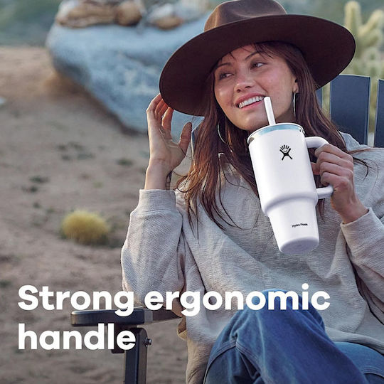 Hydro Flask Travel Tumbler Handled Tumbler Thermos Stainless Steel 1.18lt Birch with Handle and Straw
