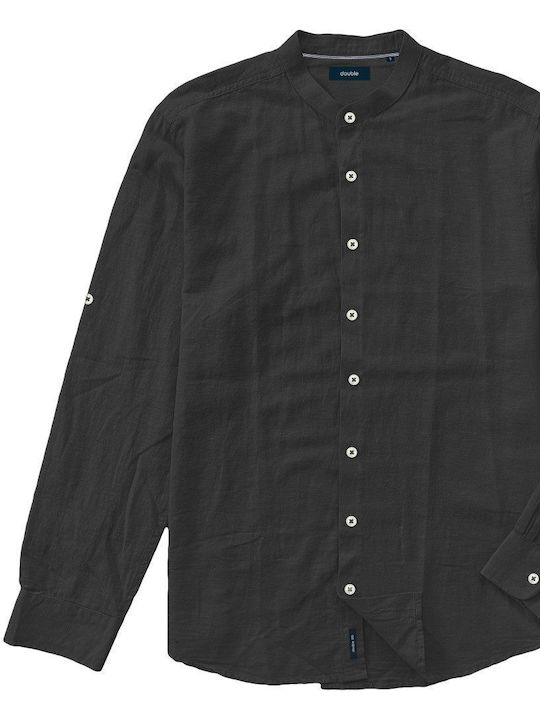 Double Men's Shirt Long Sleeve Linen Black