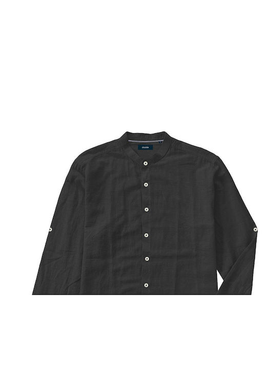 Double Men's Shirt Long Sleeve Linen Black