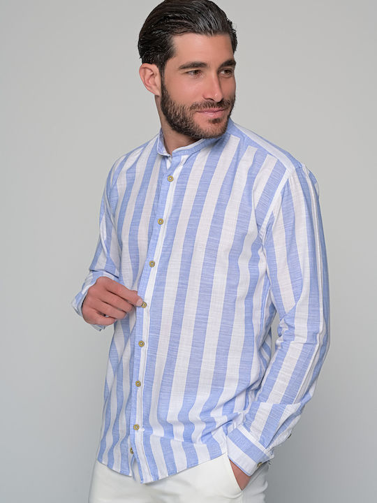 Ocean Stripe Long Sleeve Linen Striped Sky Blue Shirt