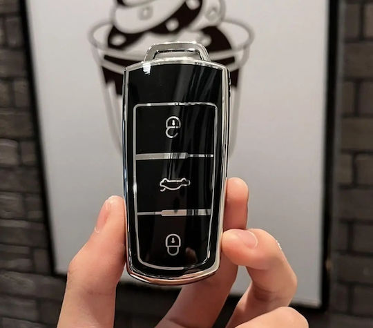 Car Key Cover Case made of with 3 Buttons for VW in Black Color
