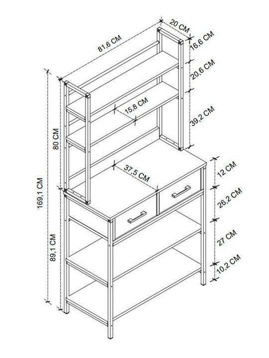 Megapap Printo Metallisches Küchengestell Mit 5 Ebenen Schwarze 81.6x37.5x169.1cm