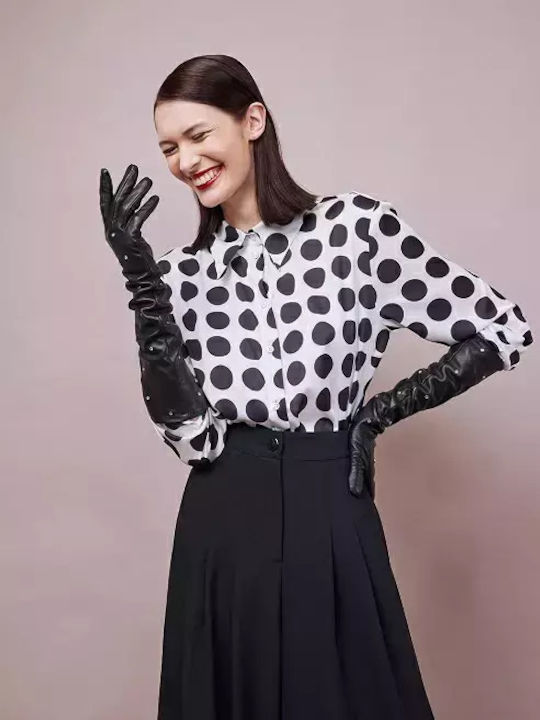 Desiree Langärmelig Damen Hemd Schwarz Polka Dot