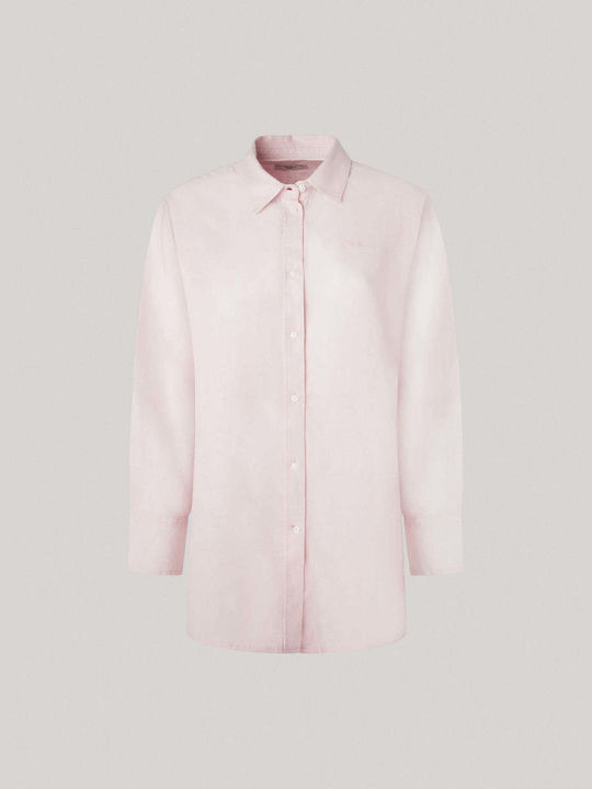 Pepe Jeans Langärmelig Damen Leinen Hemd Rosa Monochrom