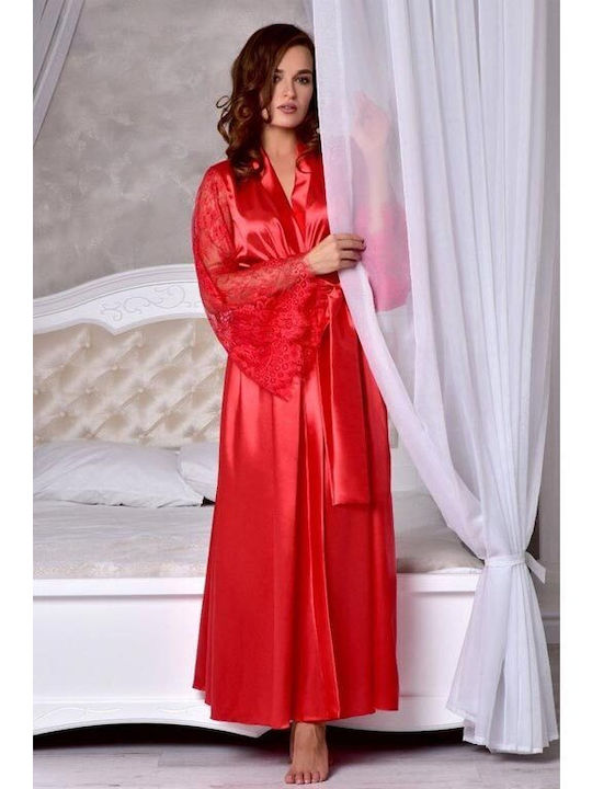 Aria Trade Damen Satin Bademantel Rot