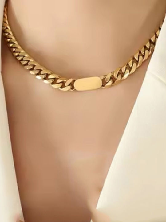 Bode Chain Neck made of Steel Gold-plated Wide Thickness 8mm