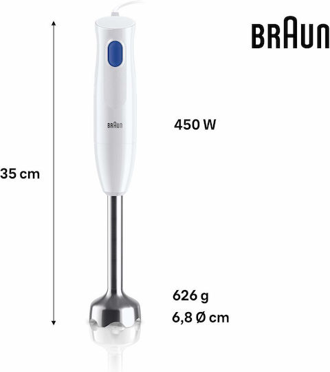 Braun MultiQuick 1 Ραβδομπλέντερ με Ανοξείδωτη Ράβδο 450W Λευκό