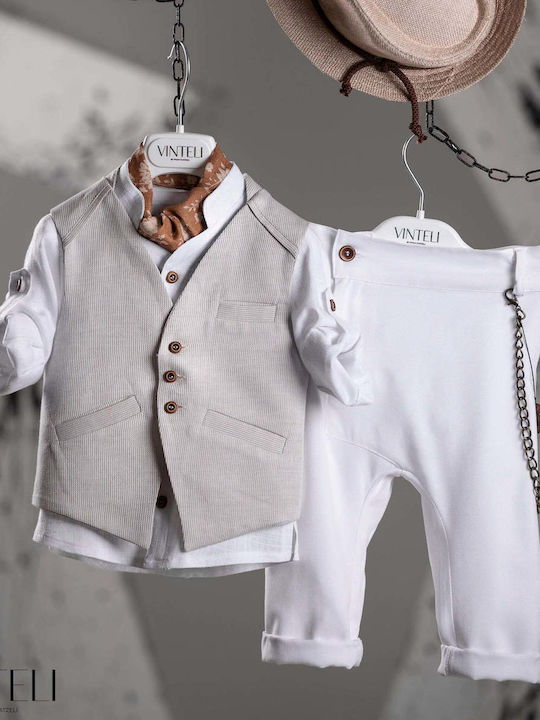 Vinteli Vinteli Baptism Suit with Vest for Boys Beige 6 Pieces