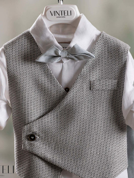 Vinteli Baptism Suit with Vest for Boy Gray 5 Pieces