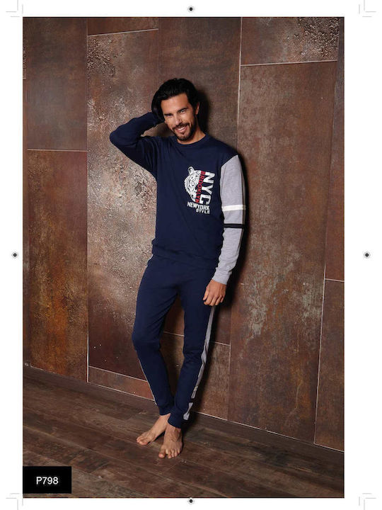 Men's Winter Cotton Pajamas Set BLUE