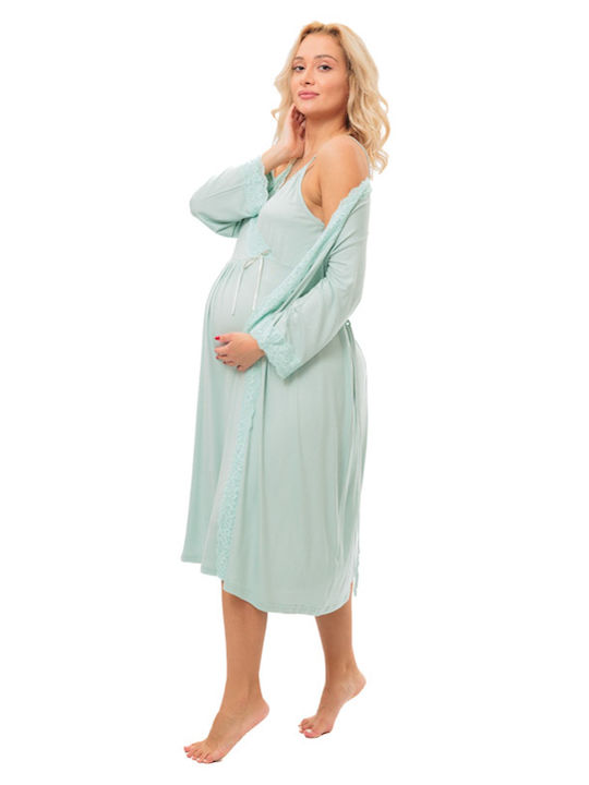 Nicoletta Nightgown for Maternity Hospital & Breastfeeding Green